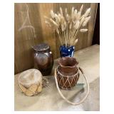 Group of 4 Vintage Decor Items - Vases, Ceramic Jar, and Small Drum