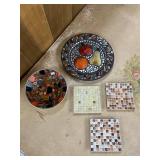 Set of 5 Decorative Mosaic Trays and Plates - Assorted Colors and Sizes