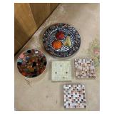 Set of 5 Decorative Mosaic Trays and Plates - Assorted Colors and Sizes