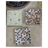 Set of 5 Decorative Mosaic Trays and Plates - Assorted Colors and Sizes
