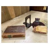 Antique Book "Representative Men" by Emerson, Metal Bookend, and Decorative Owl Bookend