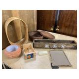 Mixed Home Decor Lot: Wicker Baskets, Planter, Decorative Box, Picture Frame, and More