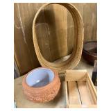 Mixed Home Decor Lot: Wicker Baskets, Planter, Decorative Box, Picture Frame, and More