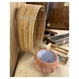 Mixed Home Decor Lot: Wicker Baskets, Planter, Decorative Box, Picture Frame, and More