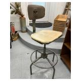 Vintage Industrial Metal Drafting Stool with Adjustable Backrest