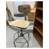 Vintage Industrial Metal Drafting Stool with Adjustable Backrest