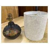 Vintage Ceramic Table Lamp with Hand-Painted Floral Design and Linen Shade