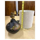 Vintage Ceramic Table Lamp with Hand-Painted Floral Design and Linen Shade