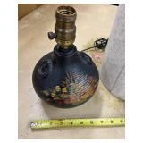 Vintage Ceramic Table Lamp with Hand-Painted Floral Design and Linen Shade