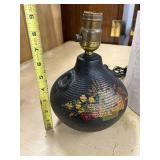Vintage Ceramic Table Lamp with Hand-Painted Floral Design and Linen Shade
