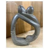 Carved Soapstone Abstract Sculpture of Embracing Figures 9 Inch