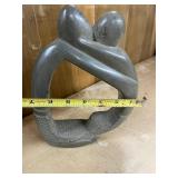 Carved Soapstone Abstract Sculpture of Embracing Figures 9 Inch