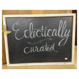 Framed Chalkboard Sign with Eclectically Curated Script 23x18 Inches