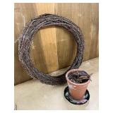 Large Grapevine Wreath and Terracotta Flower Pot with Saucer