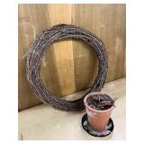 Large Grapevine Wreath and Terracotta Flower Pot with Saucer