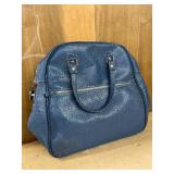 Large Blue Textured Handbag with Zippered Pocket