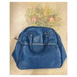 Large Blue Textured Handbag with Zippered Pocket