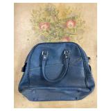 Large Blue Textured Handbag with Zippered Pocket