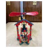 Wooden Christmas Holiday Carousel Pyramid with Nutcracker Figures and Box