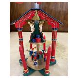 Wooden Christmas Holiday Carousel Pyramid with Nutcracker Figures and Box