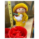 Vintage Toy Collection: Kaleidoscopes, Barrel of Monkeys, Rattly Car, Pig Figurine, and Coin Bank