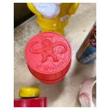 Vintage Toy Collection: Kaleidoscopes, Barrel of Monkeys, Rattly Car, Pig Figurine, and Coin Bank