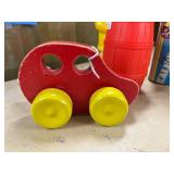 Vintage Toy Collection: Kaleidoscopes, Barrel of Monkeys, Rattly Car, Pig Figurine, and Coin Bank