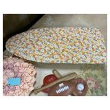 Assorted Decorative Lot: Mini Ironing Board, Sports Decor, Ceramic Bear, and More