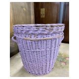 Small Lavender Wicker Laundry Basket with Lid and Side Handles