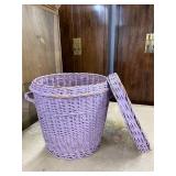 Small Lavender Wicker Laundry Basket with Lid and Side Handles