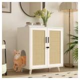 FUFU&GAGA Modern Cat Litter Box Enclosure, Indoor Hidden Litter Box Furniture Cat Washroom Storage with Lock Sisal Door for Rooms  Customer Returns See Pictures