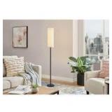 Hampton Bay McCarthy 66.5 in. 1-Light Black Floor Lamp with Slender Fabric Shade   Customer Returns See Pictures
