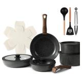 Vipwind 15 Piece Ceramic Cookware Set with Detachable Handles