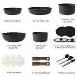 Vipwind 15 Piece Ceramic Cookware Set with Detachable Handles