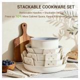Ammeloo 18 Piece Ceramic Pots and Pans Set with Detachable Handles