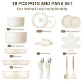 Ammeloo 18 Piece Ceramic Pots and Pans Set with Detachable Handles