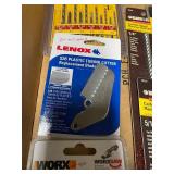 Mixed Tool Lot: Black & Decker Drill Bits, Lenox Cutter, Worx Saw Blade & More