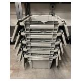 Set of 6 Gray Stackable Plastic Storage Crates with Hinged Lids