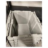 Set of 6 Gray Stackable Plastic Storage Crates with Hinged Lids