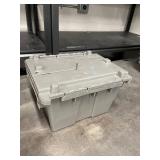 Set of 6 Gray Stackable Plastic Storage Crates with Hinged Lids