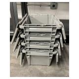 Set of 4 Gray Plastic Storage Bins with Attached Lids, Stackable, 12x10x8 Inches