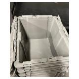 Set of 4 Gray Plastic Storage Bins with Attached Lids, Stackable, 12x10x8 Inches