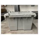 Set of 4 Gray Plastic Storage Bins with Attached Lids, Stackable, 12x10x8 Inches