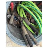 16" Steel Pegboard, Garden Hose & Assorted Hand Tools in Metal Container