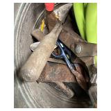 16" Steel Pegboard, Garden Hose & Assorted Hand Tools in Metal Container