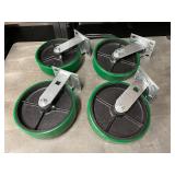Set of 4 Renco Swivel Casters with Green Wheels 8 Inch Diameter Heavy Duty