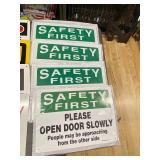 Lot of Industrial Safety Signs: Caution, Danger, Emergency Exit, Safety First, Open Door Slowly