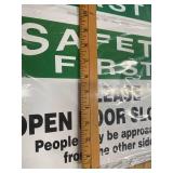 Lot of Industrial Safety Signs: Caution, Danger, Emergency Exit, Safety First, Open Door Slowly