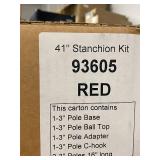 Lot of 3 Red 41" Stanchion Kit 93605 with Base, Ball Top, Adapter, C-Hook, and Two 16" Poles