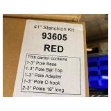Lot of 3 Red 41" Stanchion Kit 93605 with Base, Ball Top, Adapter, C-Hook, and Two 16" Poles